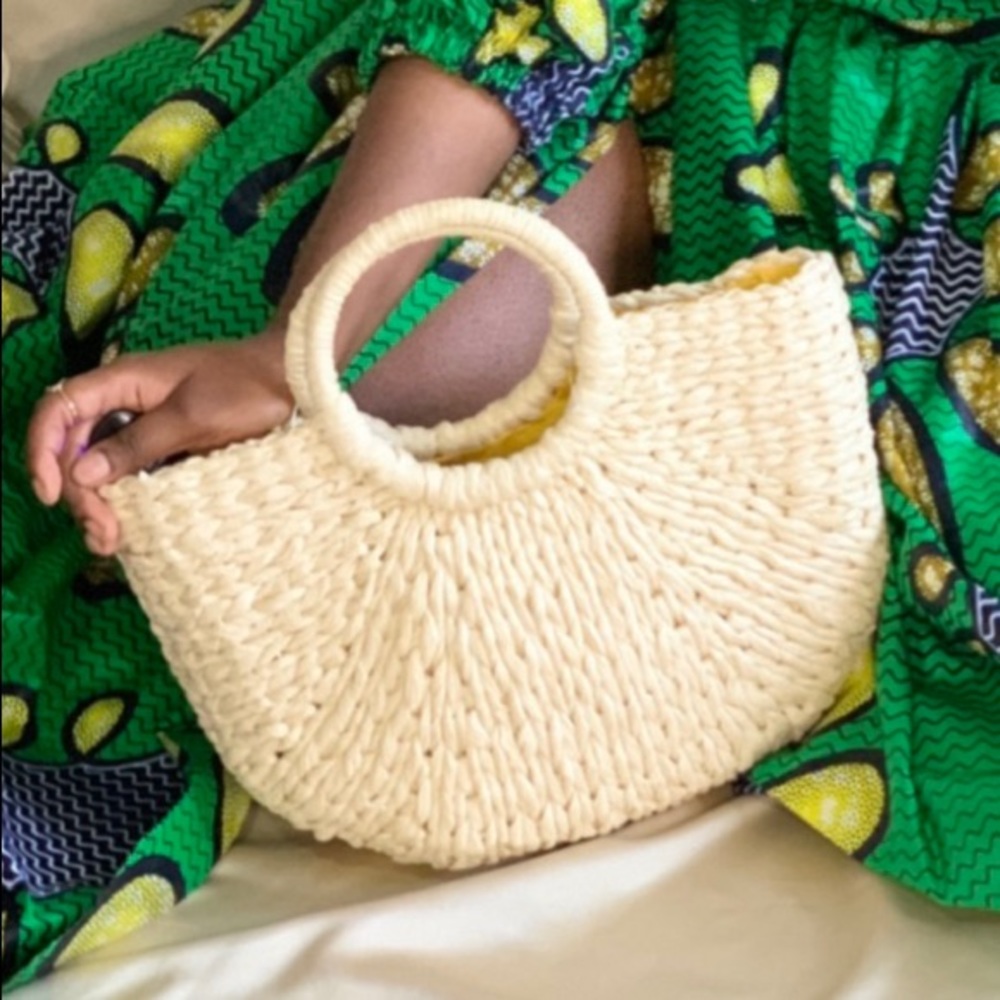 L’Occitane Straw Bag with Yellow Lined Interior
